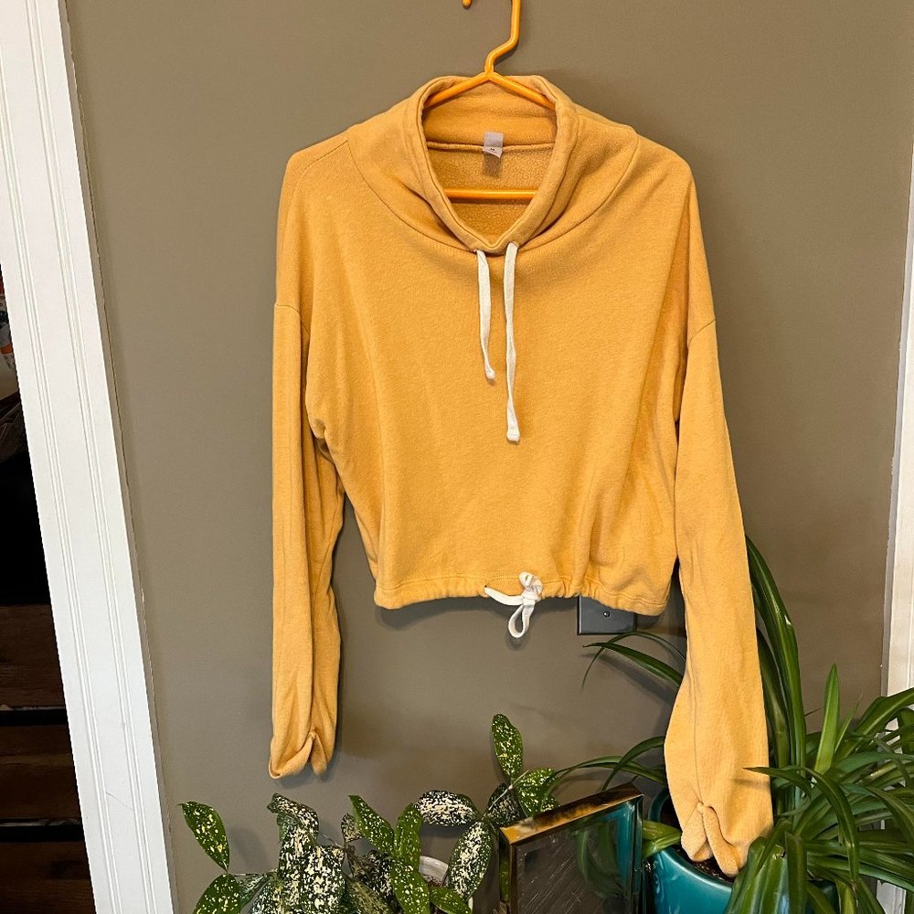 Yellow Turtleneck Cropped Hoodie